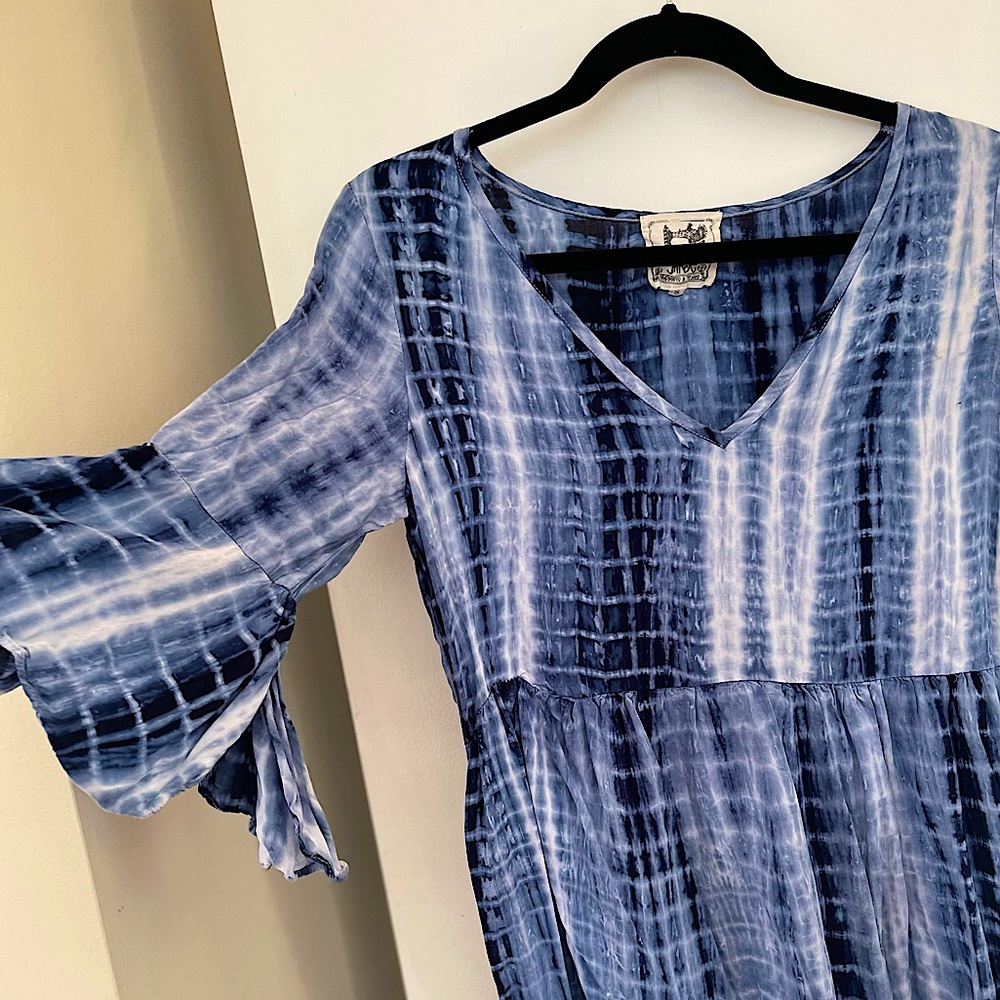 Planet Blue JAASE Blue Tie-Dye Mini Dress, Flare Sleeves | Size S | Worn 3x